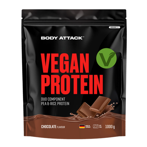 پروتئین وگان Body Attack Vegan Protein طعم شکلات – ۱۰۰۰ گرم – پروتئین گیاهی بدون سویا - ای اس دی ناتریشن