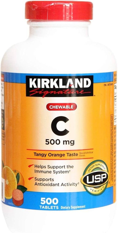 قرص ویتامین C جویدنی 500 میلیگرم کرکلند 500 عددی طعم پرتقال